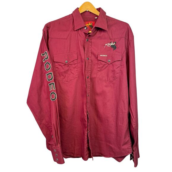 Rodeo Long Sleeve Pearl Snap Shirt Size XL Western Cowboy Maroon Red - Picture 1 of 8